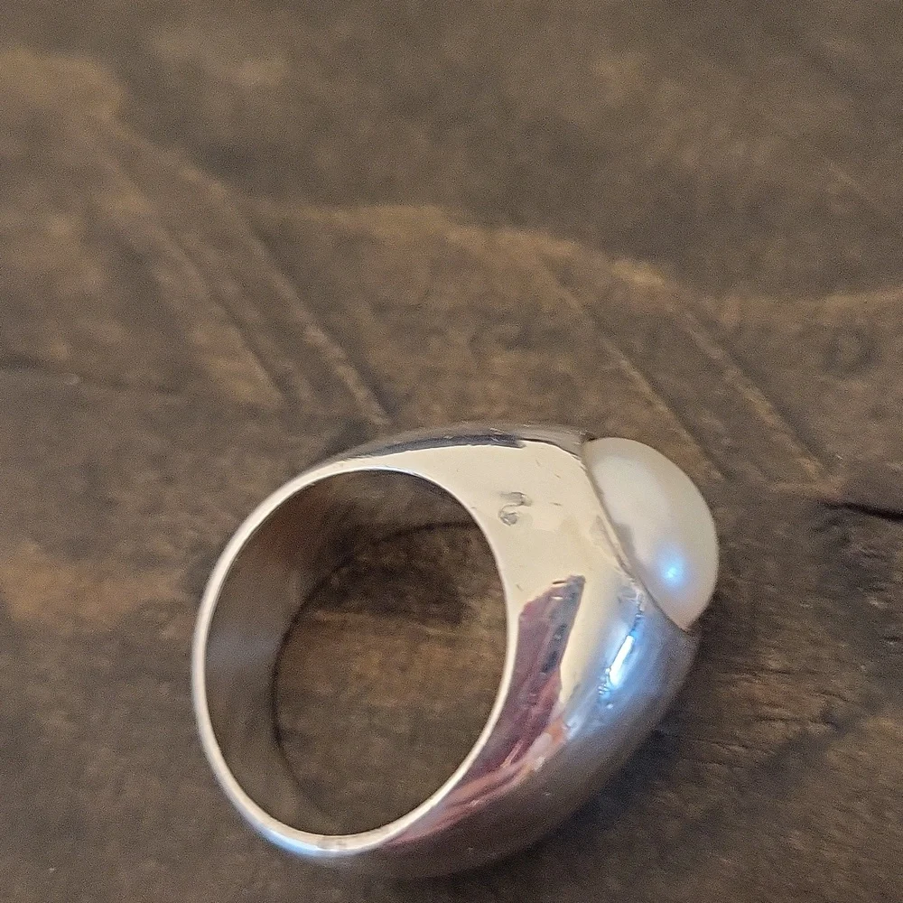 Solid Sterling Silver Cultured Pearl Gypsy Mounted Ring